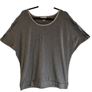 Coldwater Creek metallic silver black striped dolman sleeve top L 14